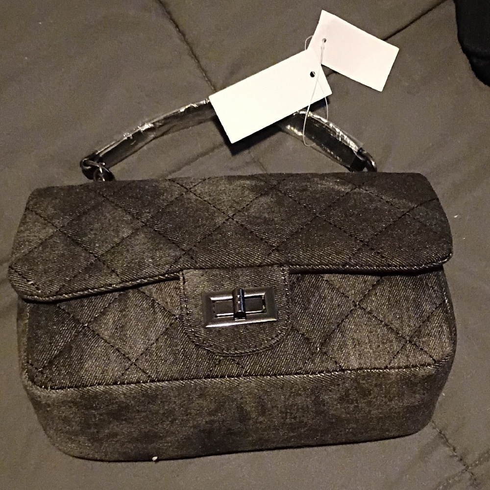 Elegant Black Jean Quilted Handbag